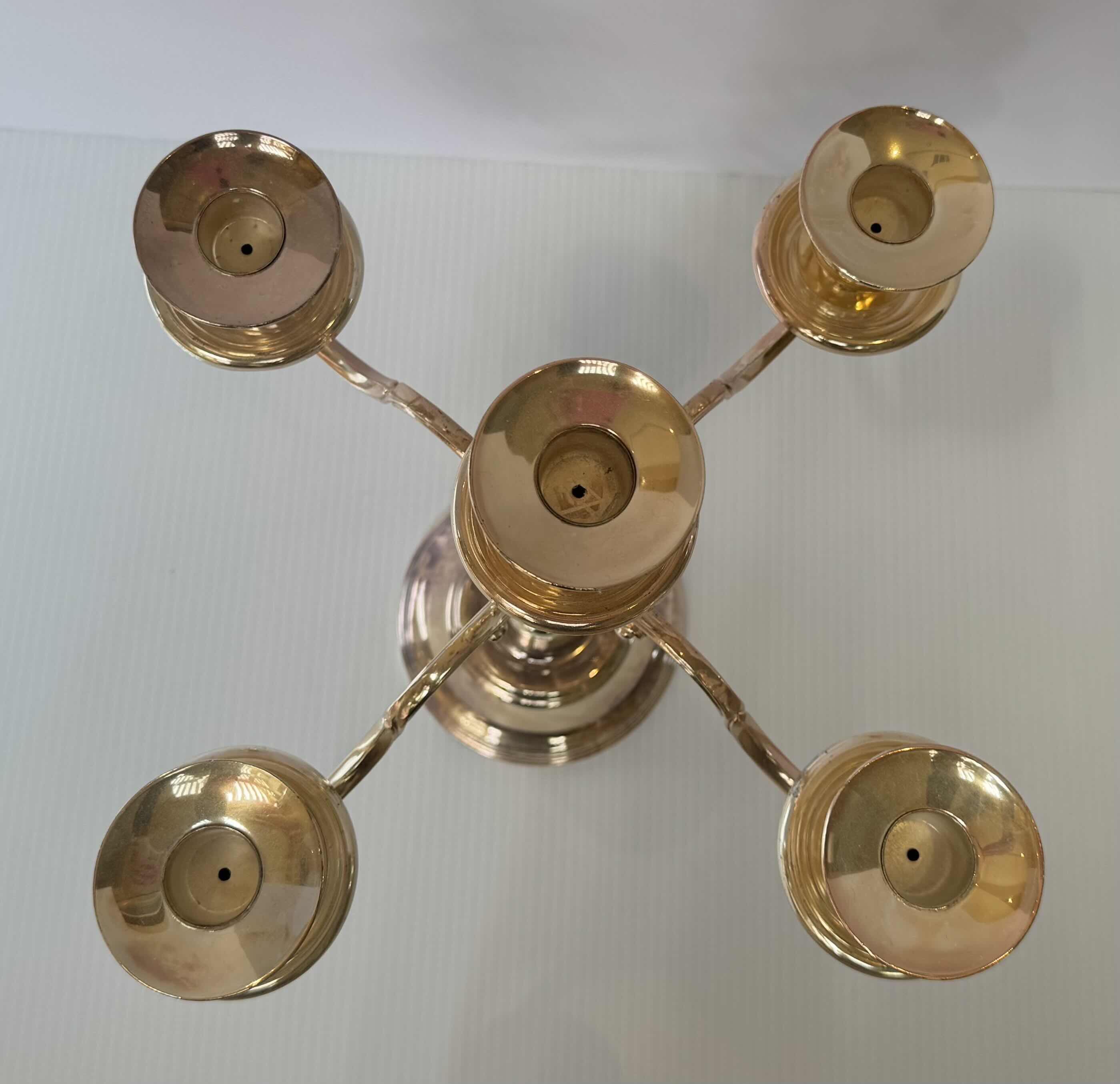 Photo 1 of 5 LIGHTS CANDLE HOLDER, 2 ITEMS, SILVER PLATED METAL 
14”H X 13”W