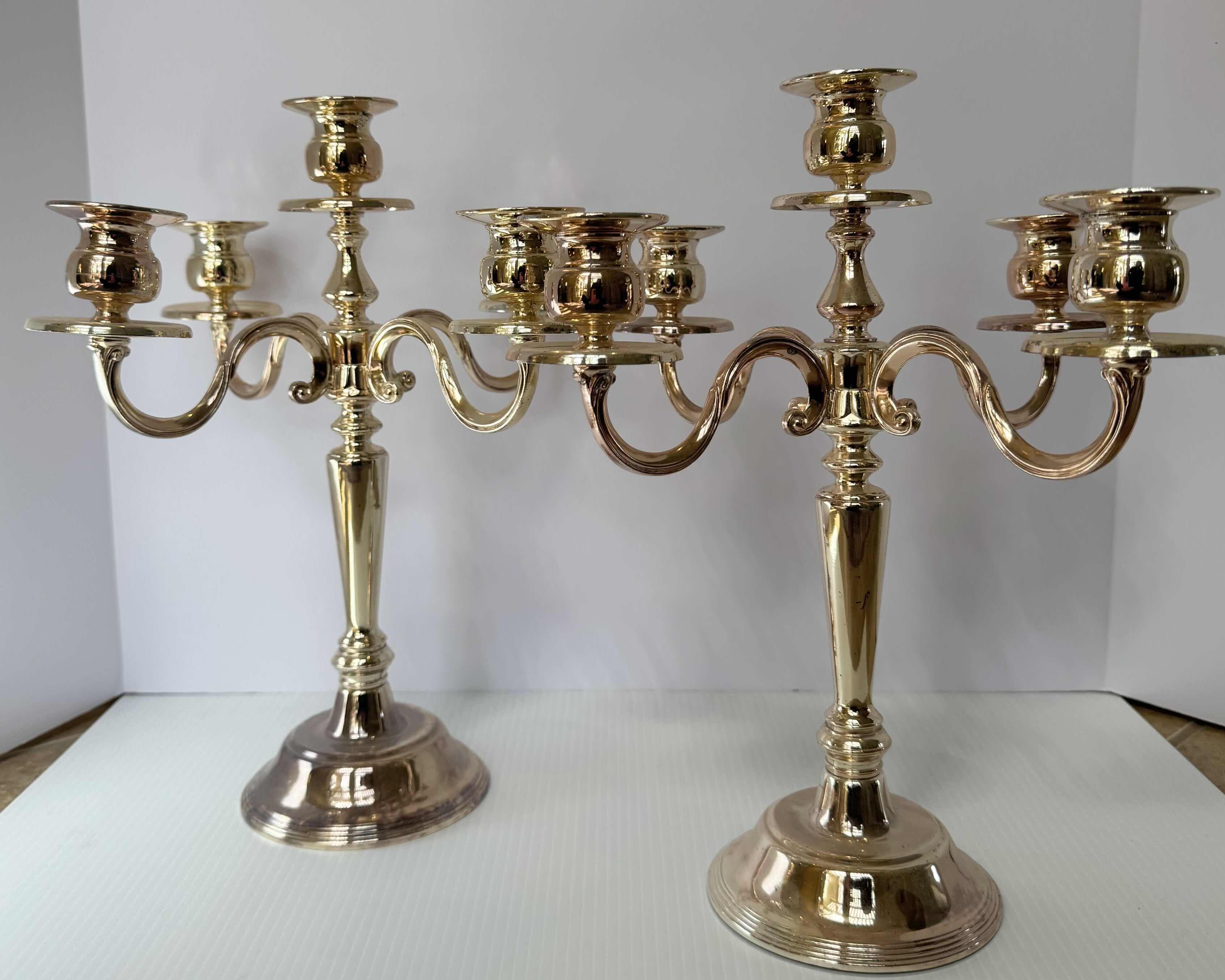 Photo 1 of 5 LIGHTS CANDLE HOLDER, 2 ITEMS, SILVER PLATED METAL 
14”H X 13”W