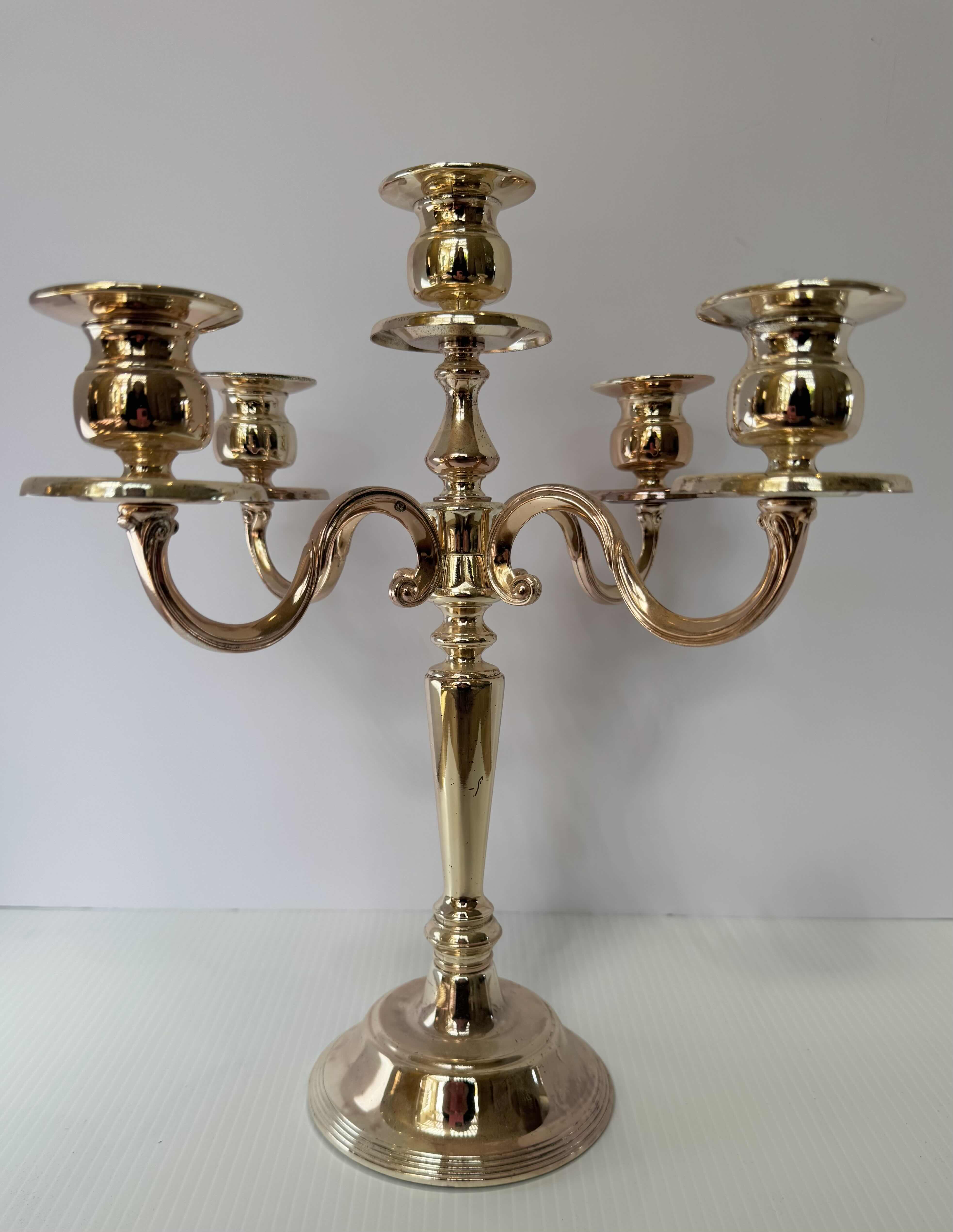 Photo 1 of 5 LIGHTS CANDLE HOLDER, 2 ITEMS, SILVER PLATED METAL 
14”H X 13”W