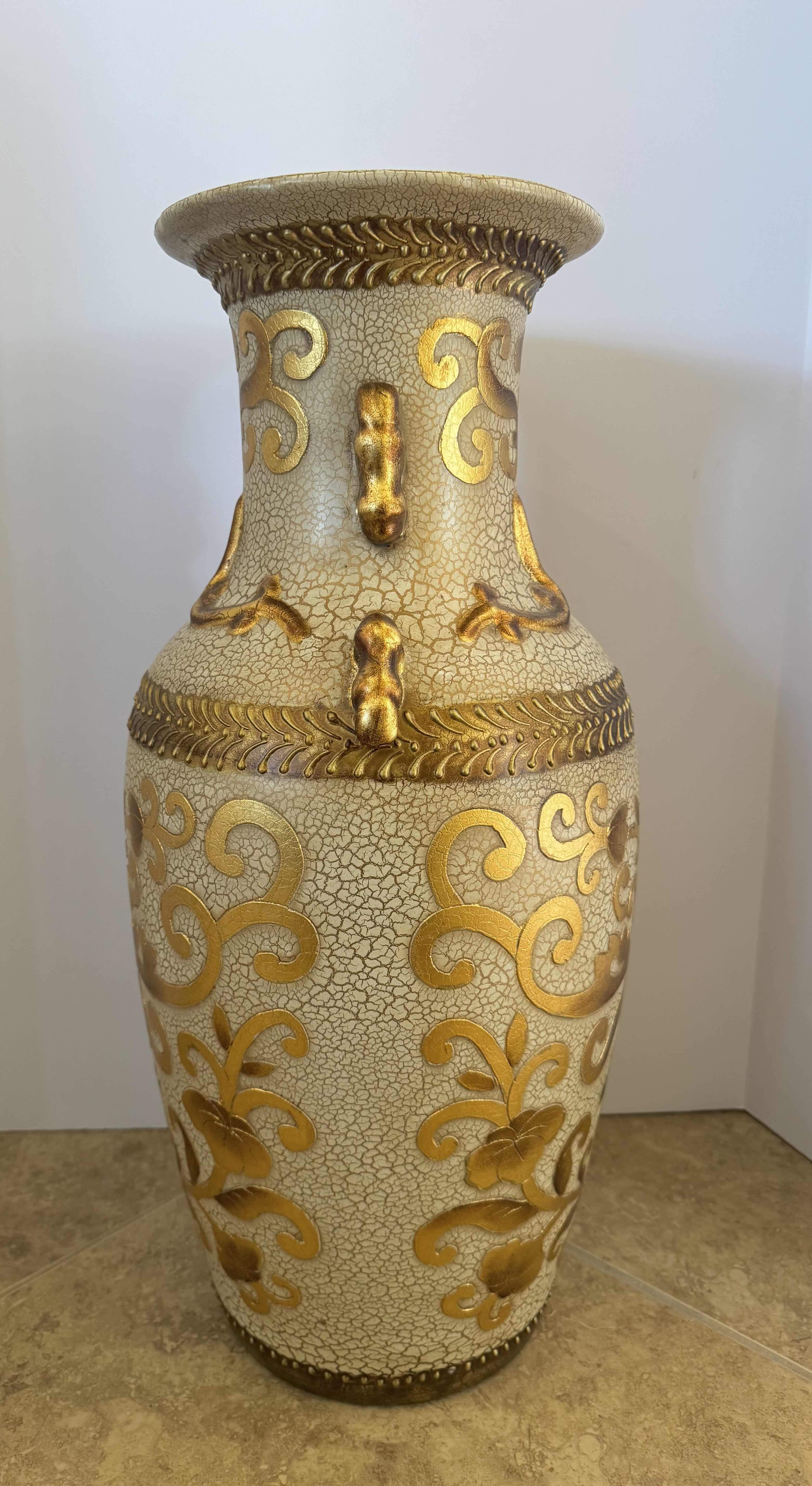 Photo 1 of HOME DECOR- VINTAGE STYLE PORCELAIN VASE, GOLD DETAILS 24"H