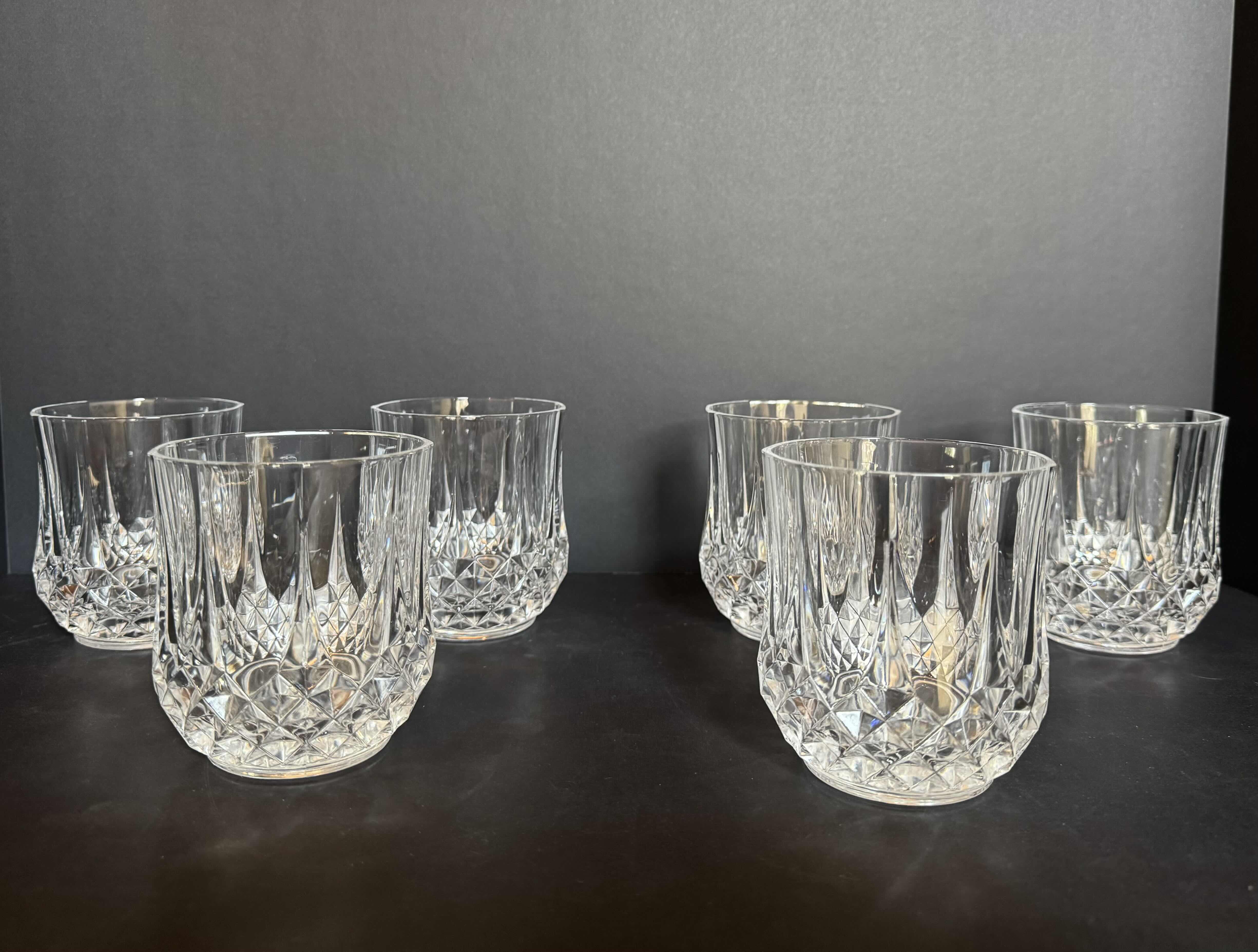 Photo 1 of 6-CRYSTAL D’ARQUES LONGCHAMP DIAMAX DOUBLE OLD FASHIONED GLASS, LOWBALL OR WHISKEY GLASS, 4”H X 3.4”D