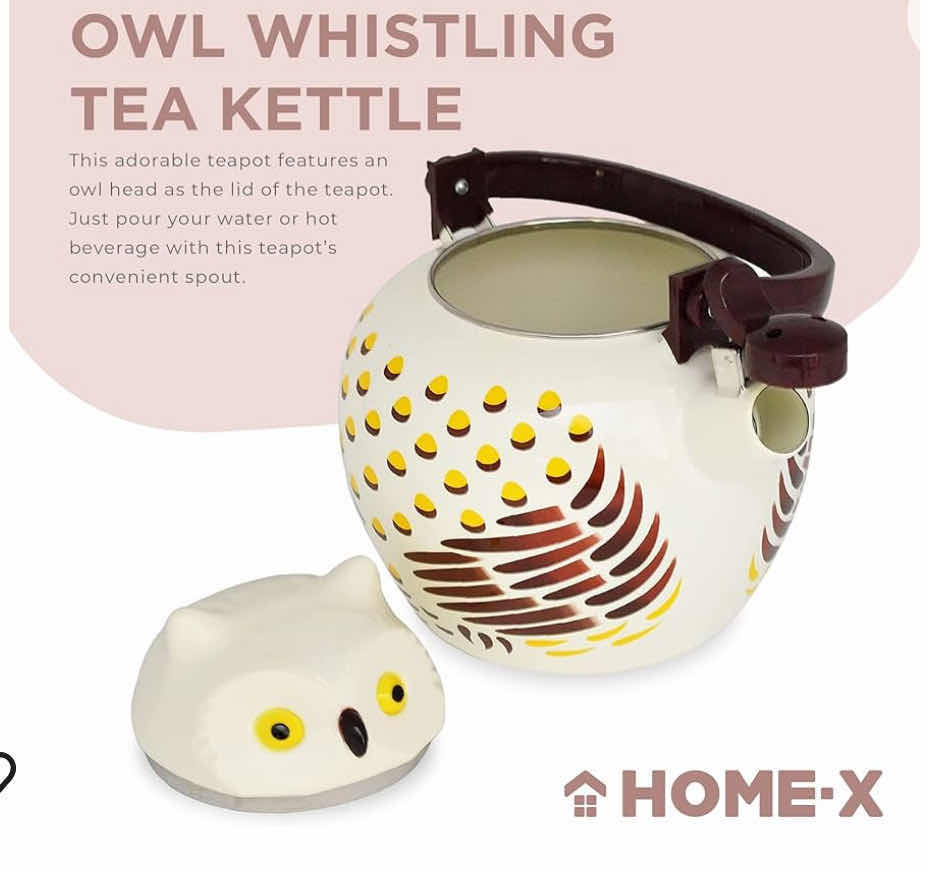 Photo 1 of  BRAND NEW-HOME-X-DECORATIVE OWL, WHISTLING TEA POT. KITCHEN DECOR. 1.9 QT. 7.9” X 7.1” H. WHITE.