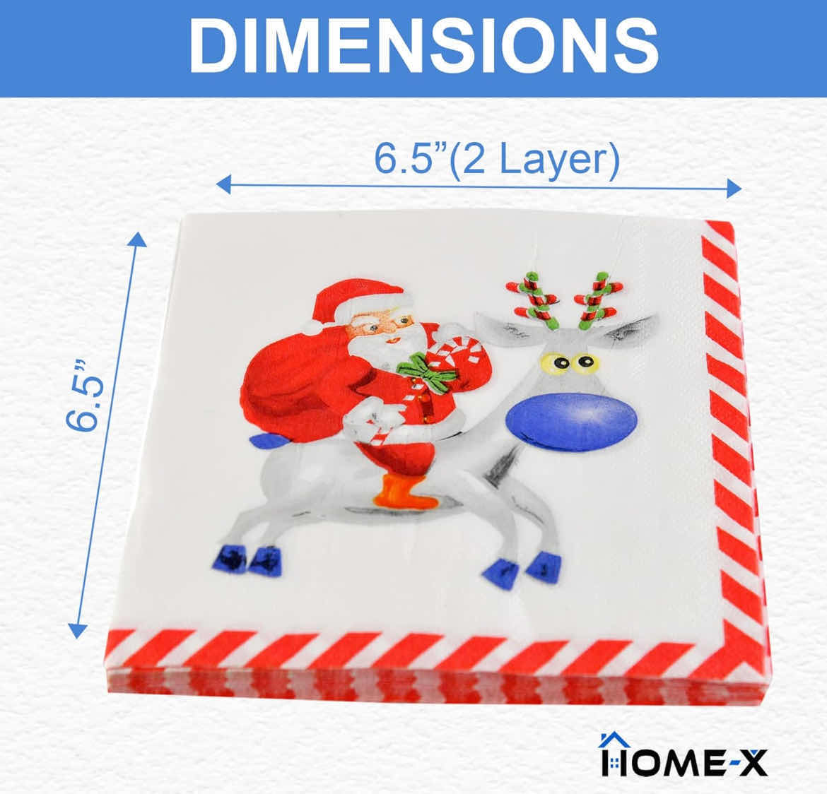Photo 1 of BRAND NEW 25 PACKS OF 48 HOME-X WHITE WITH SANTA RIDING REINDEER PAPER NAPKINS,