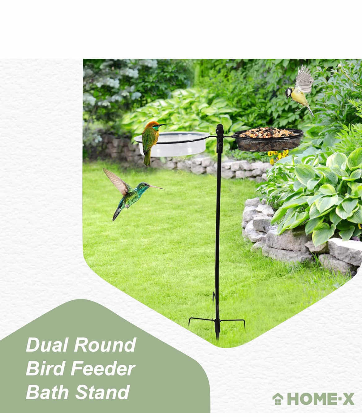View 2 of DUAL BIRD FEEDER BIRD BATH STAND, IN-GROUND BIRD FEEDERS FOR OUTDOORS
