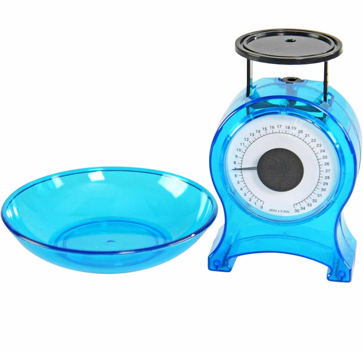 Photo 1 of CASE OF 60 BLUE KITCHEN SCALE, SMALL MECHANICAL SCALE FOR WEIGHING FOOD PORTIONS UP TO 35 OZ, ANALOGUE