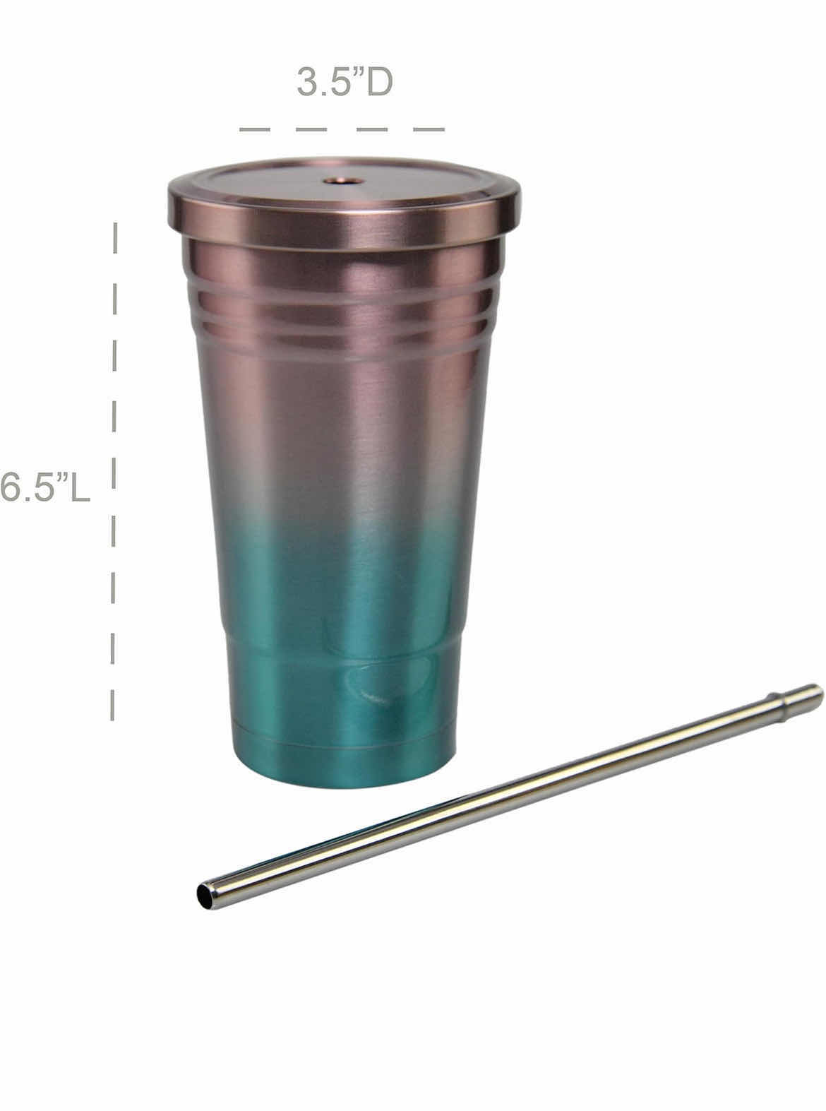 Photo 1 of CASE OF 25 STAINLESS STEEL VACUUM-INSULATED OMBRE PINK/BLUE TUMBLER WITH LID AND METAL STRAW