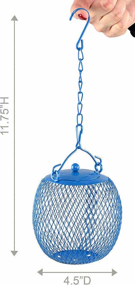 Photo 1 of BIRD FEEDER BALL FOR BIRD SEED, IRON MESH OUTDOOR BIRD FEEDER, HANGING FEEDER FOR OUTDOOR BIRDS, 4 ¾ " D X 4" H, BLUE