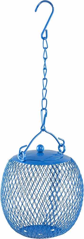 View 1 of BIRD FEEDER BALL FOR BIRD SEED, IRON MESH OUTDOOR BIRD FEEDER, HANGING FEEDER FOR OUTDOOR BIRDS, 4 ¾ " D X 4" H, BLUE