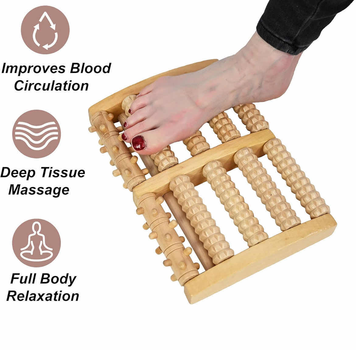 Home-x Roller Foot Massage, Wooden Massage Roller To Relieve Foot Pain 