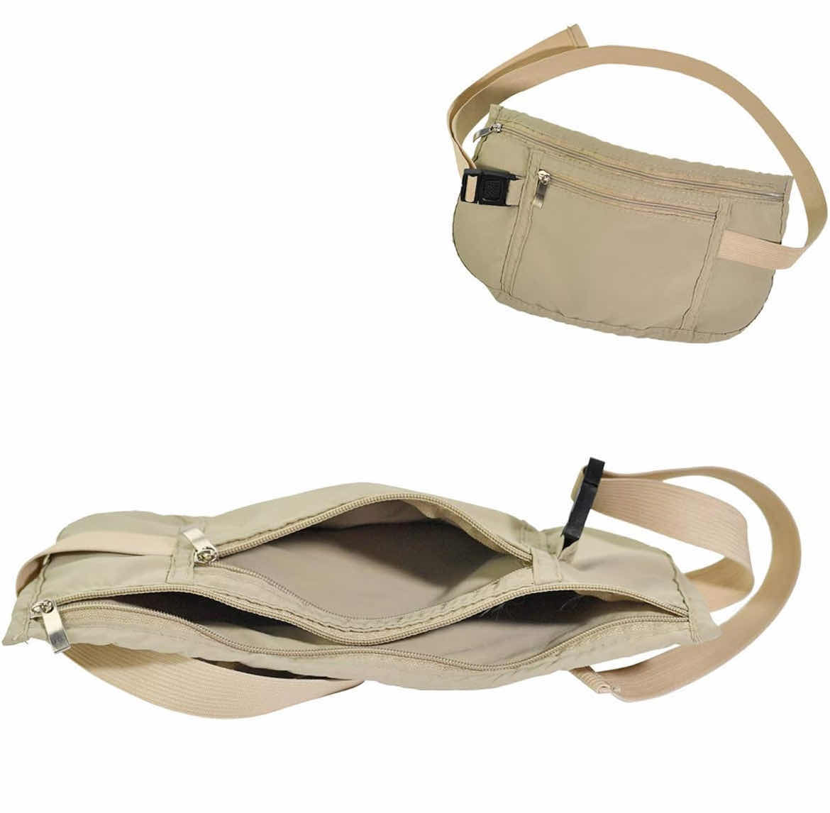 Photo 1 of CASE OF 144 Khaki Secure Waist Money Belt Pouch for Travel, Wallet Passport Holder for Men and Women