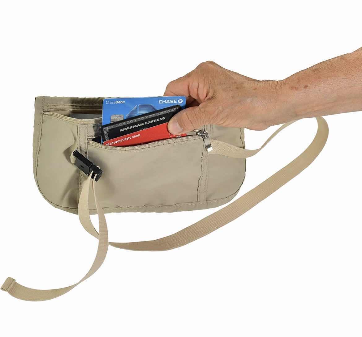 Photo 1 of CASE OF 144 Khaki Secure Waist Money Belt Pouch for Travel, Wallet Passport Holder for Men and Women