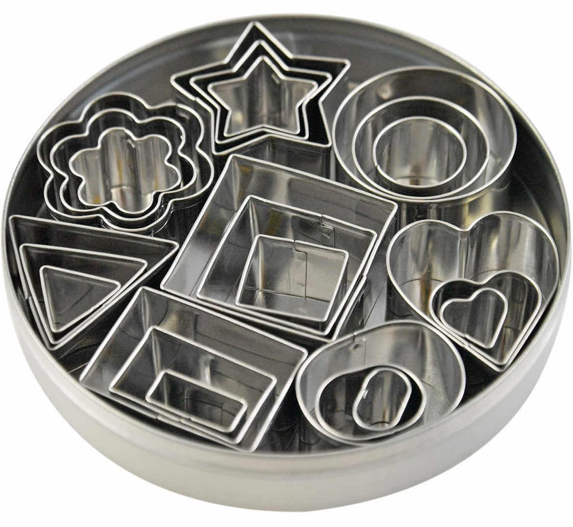 Photo 1 of HOME-X STAINLESS STEEL COOKIE CUTTER SET RECTANGLE SQUARE TRIANGLE HEART CIRCLE STAR FLOWER OVAL SHAPES SET OF 24 (5 SETS)