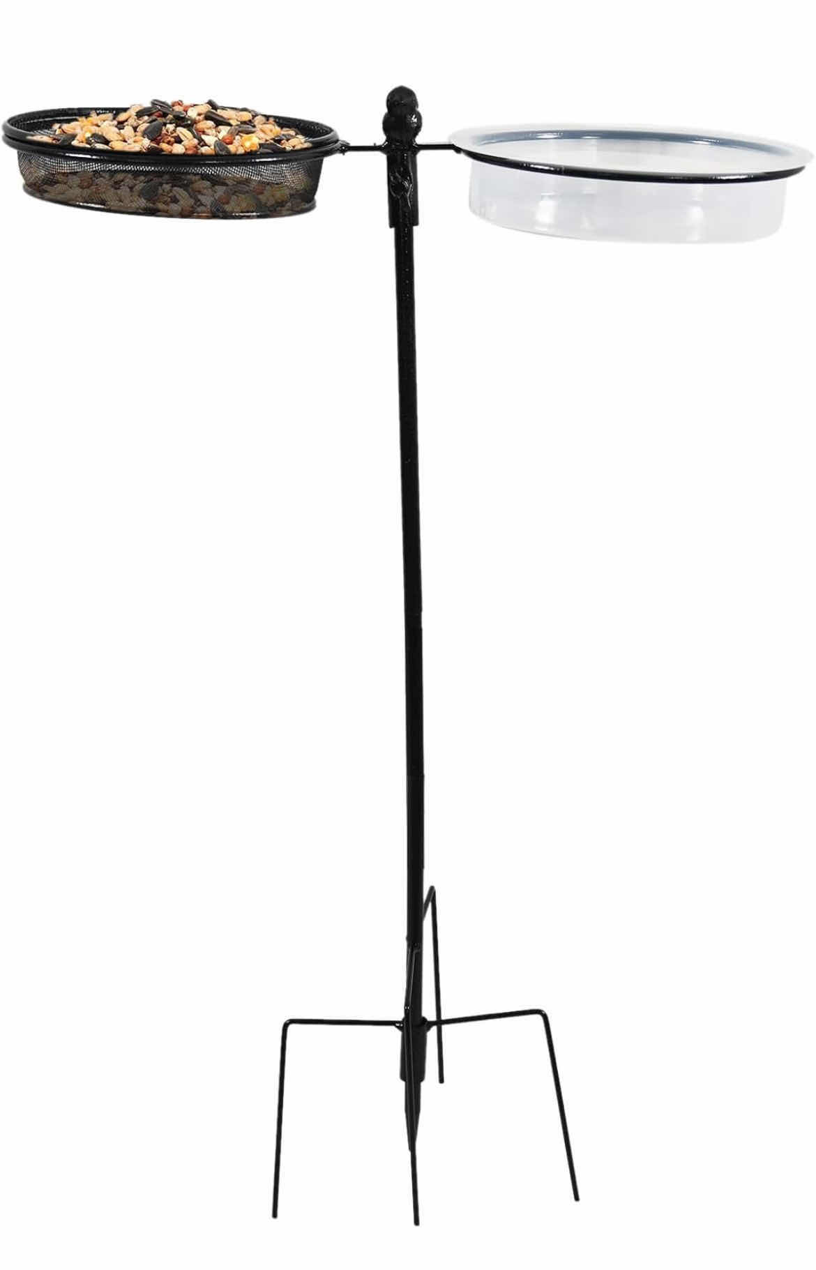 Photo 1 of CASE OF 10 DUAL BIRD FEEDER BIRD BATH STAND, IN-GROUND BIRD FEEDERS FOR OUTDOORS, WROUGHT IRON GROUND STAKE FEEDERS, BLACK
