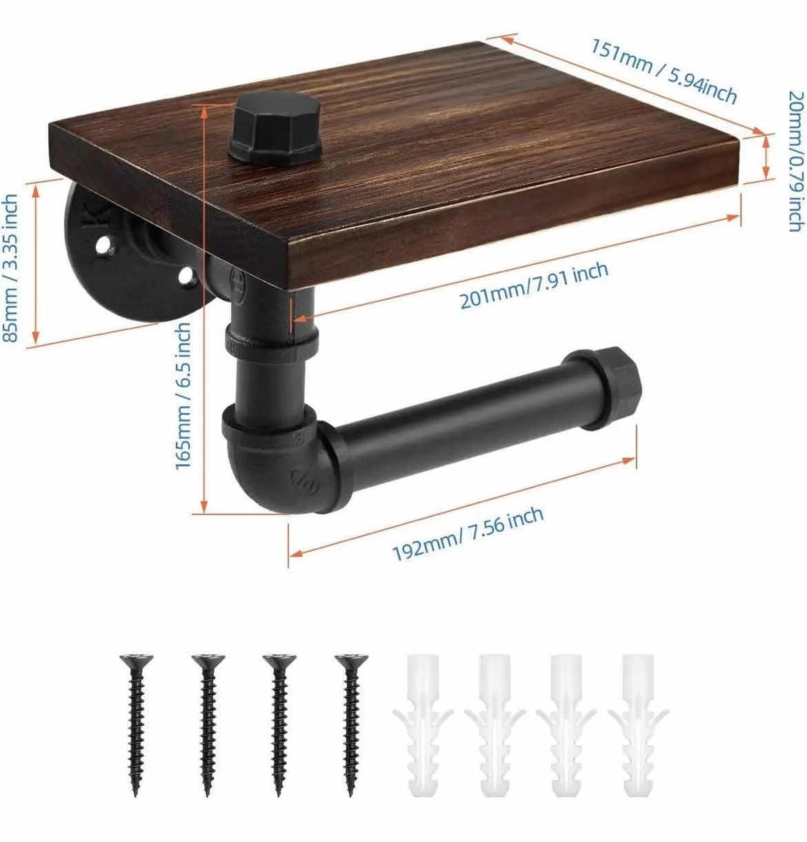 Photo 1 of CASE OF 10 FARMHOUSE TOILET PAPER HOLDER WITH SHELF (BROWN)