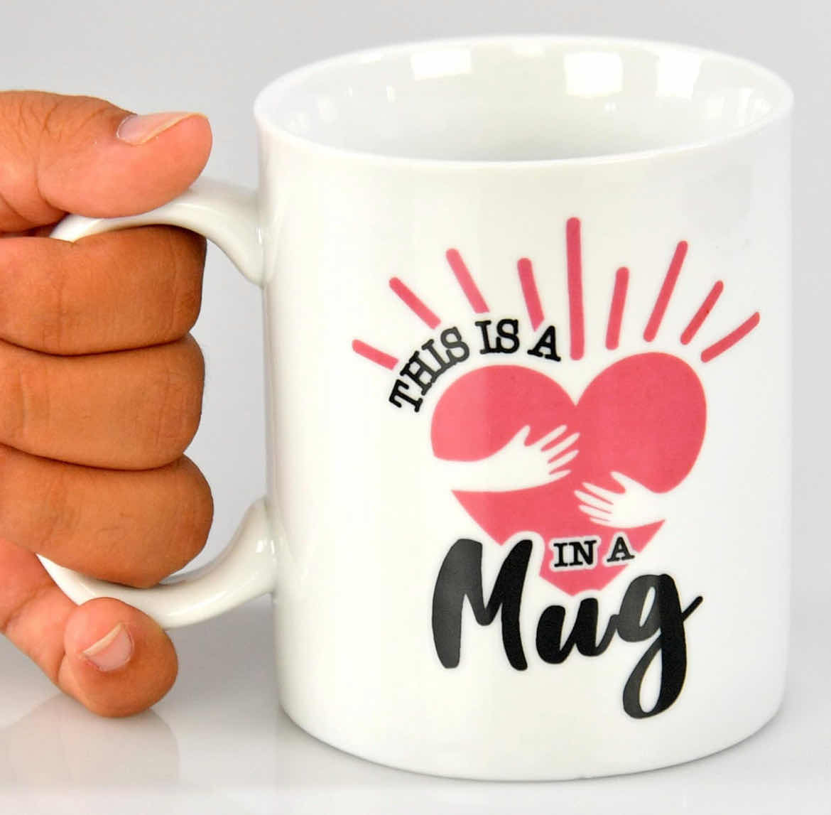 Photo 1 of CASE OF 18 HOME-X “THIS IS A HUG IN A MUG” NOVELTY CERAMIC COFFEE MUG, THOUGHTFUL GIFT FOR TEACHER, FRIEND, OR FAMILY, 3½ D X 3¾ H, 14 OZ CAPACITY, WHITE