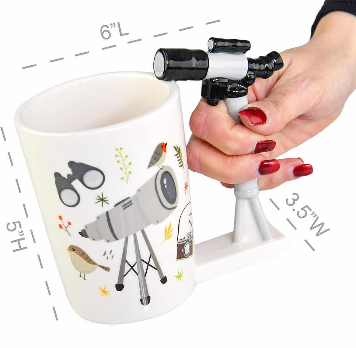 Photo 1 of CASE OF 18 HOME-X BIRD WATCHING NOVELTY COFFEE MUG WITH TELESCOPE HANDLE FOR BIRD LOVERS