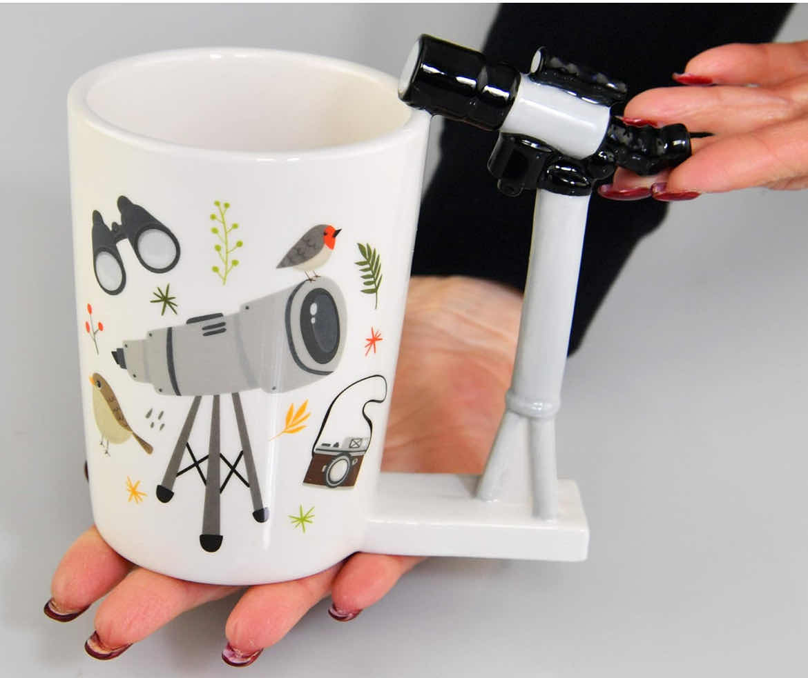 Photo 1 of CASE OF 18 HOME-X BIRD WATCHING NOVELTY COFFEE MUG WITH TELESCOPE HANDLE FOR BIRD LOVERS