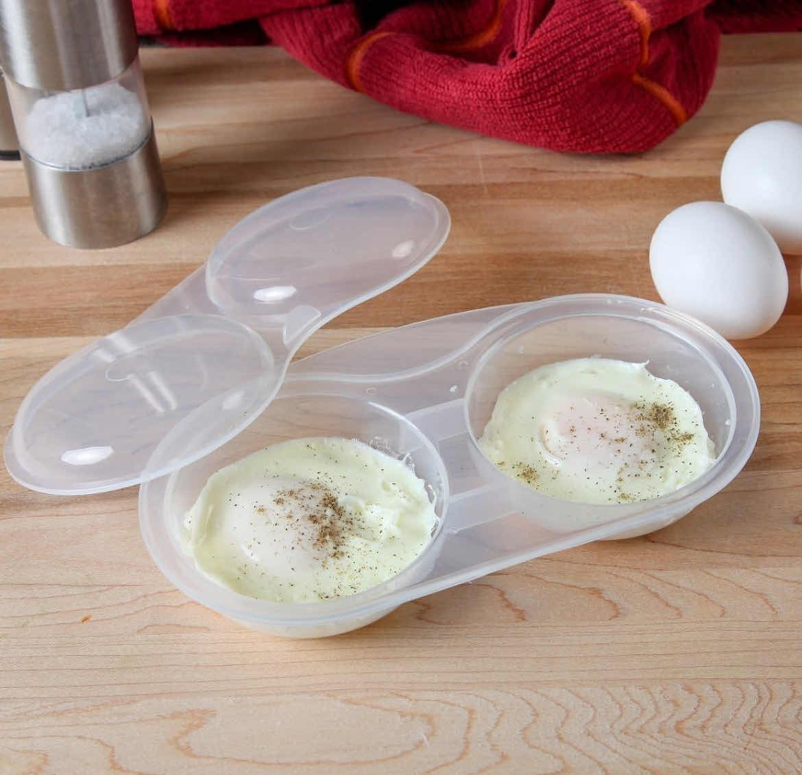 View 1 of CASE OF 24 HOME-X MICROWAVE EGG POACHER-EASY USE DISHWASHER SAFE-COOKS 2 EGGS AT ONCE
