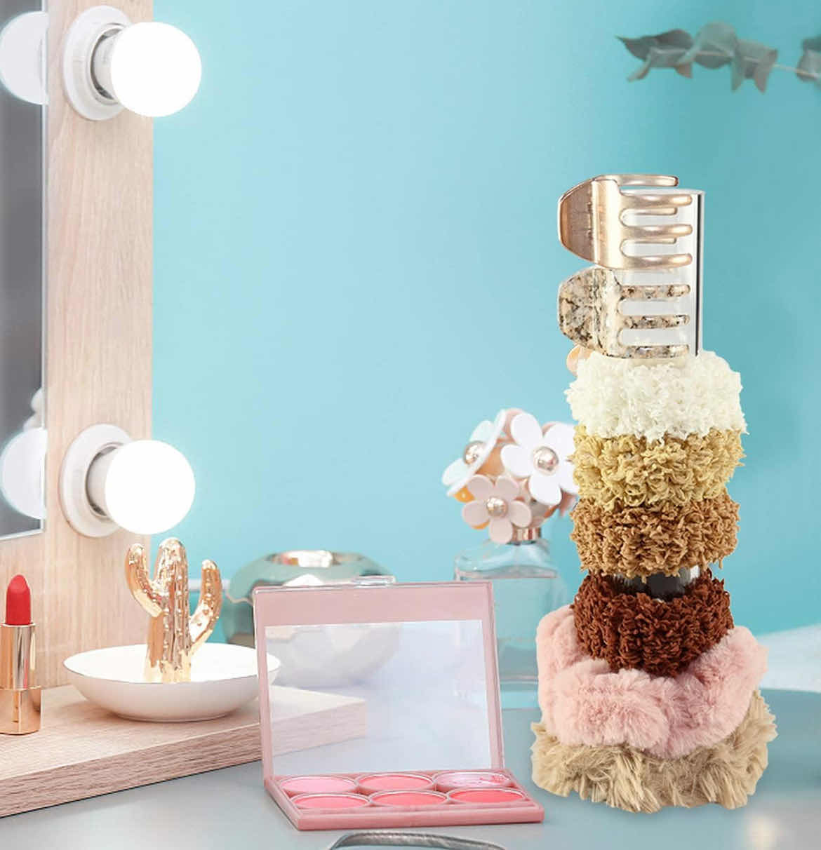 Photo 1 of CASE OF 16 HOME-X ACRYLIC HAIR-TIE ORGANIZER, STYLISH CLEAR PLASTIC STAND FOR HOLDING PONYTAIL HOLDERS, BRACELETS, HAIR CLIPS, AND OTHER ACCESSORIES, 9 ¾” L X 3" D, CLEAR