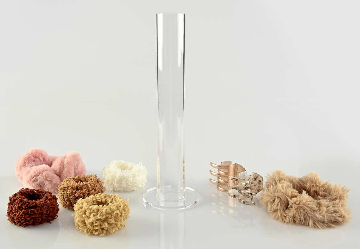 Photo 3 of CASE OF 16 HOME-X ACRYLIC HAIR-TIE ORGANIZER, STYLISH CLEAR PLASTIC STAND FOR HOLDING PONYTAIL HOLDERS, BRACELETS, HAIR CLIPS, AND OTHER ACCESSORIES, 9 ¾” L X 3" D, CLEAR