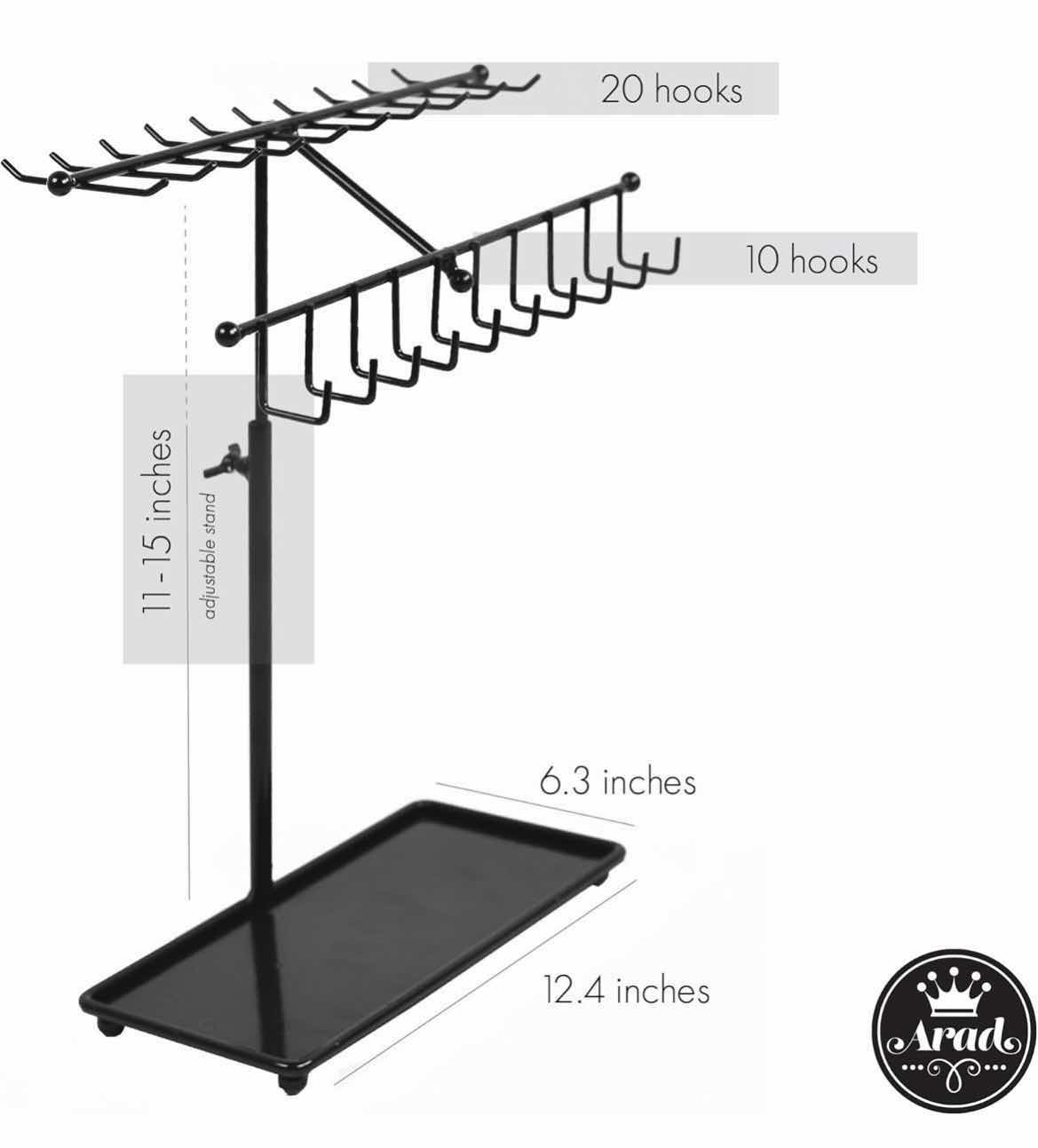 Photo 3 of CASE OF 6 ARAD METAL JEWELRY TREE HOLDER ORGANIZER HANGING JEWELRY DISPLAY FOR NECKLACES BRACELETS RINGS PIERCINGS BLACK ADJUSTS FROM 11" TO 15”H