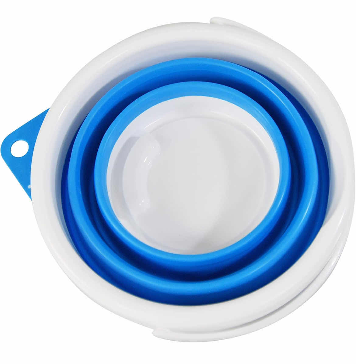 Photo 1 of CASE OF 30 HOME-X COLLAPSIBLE BUCKET PORTABLE BUCKET FOR CLEANING PLASTIC BUCKET FOR OUTDOOR OR INDOOR USE 
10" D x 8 ½” H, 1.3 GALLON CAPACITY BLUE/WHITE