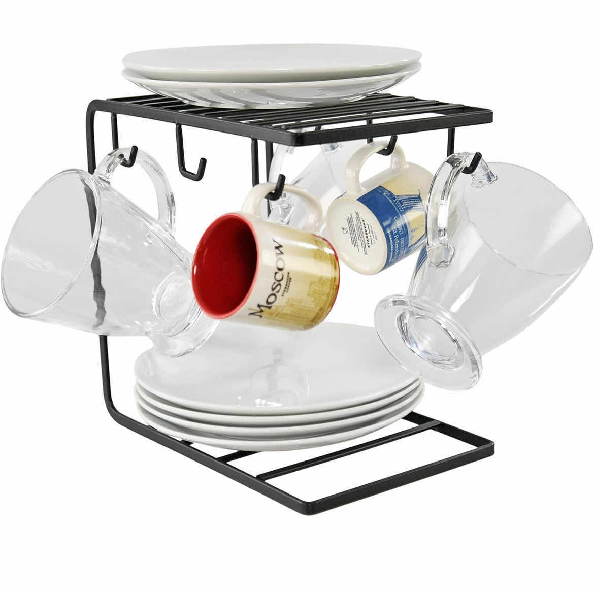 Photo 1 of CASE OF 12 METAL MUG TREE HOLDER STAND FOR COUNTER-RUSTIC COFFEE CUP HOLDER FOR COUNTER-6 MUG RACK ORGANIZER FOR KITCHEN CABINET-MUG AND PLATE HOLDER-BLACK