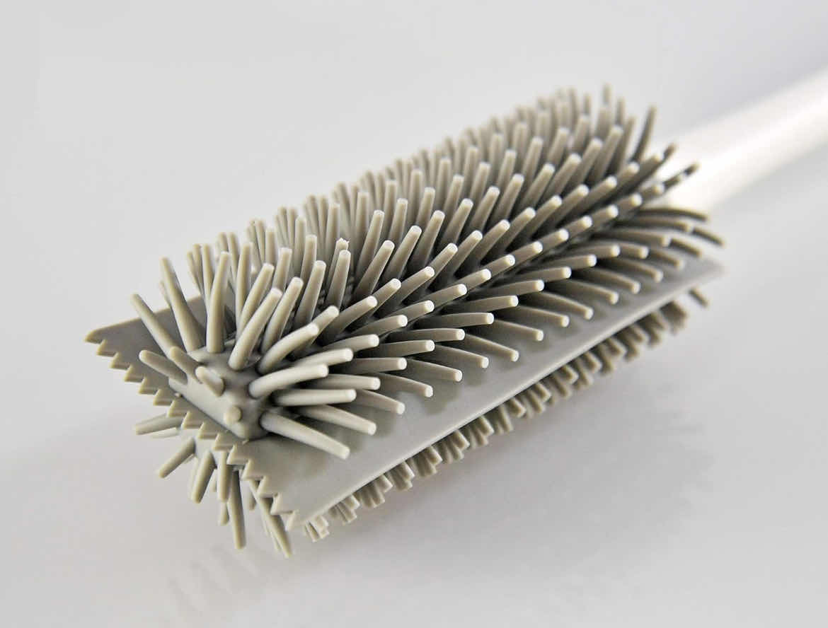 Photo 1 of CASE OF 24 HOME-X BOTTLE CLEANING BRUSH RUBBER BRISTLE BRUSH BRUSH LONG HANDLE FOR CLEANING WATER BOTTLES VASES TRAVEL MUGS 14" L x 2" W x 2" H, WHITE AND GRAY