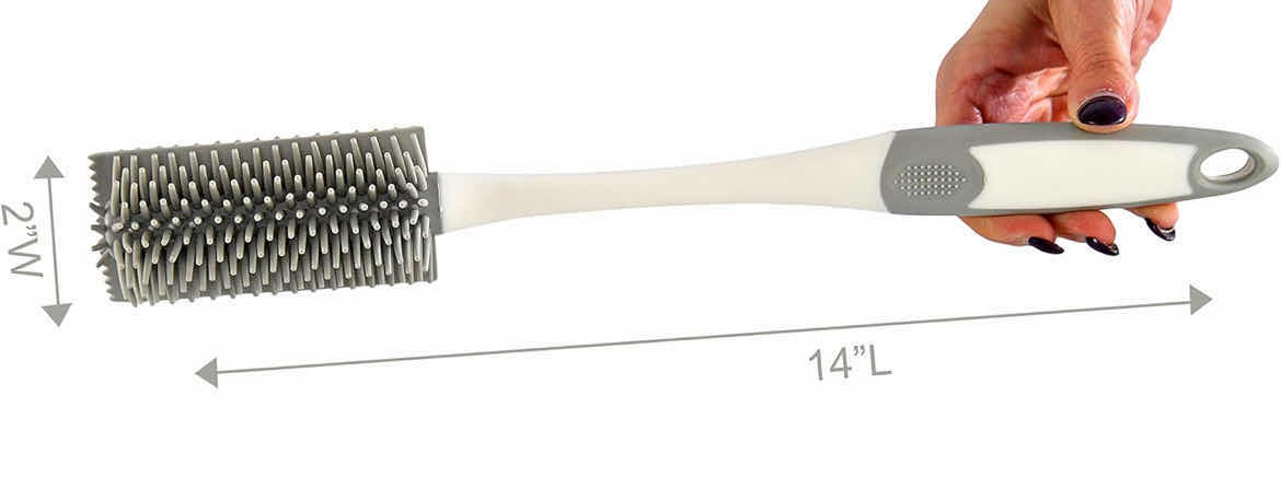 Photo 1 of CASE OF 24 HOME-X BOTTLE CLEANING BRUSH RUBBER BRISTLE BRUSH BRUSH LONG HANDLE FOR CLEANING WATER BOTTLES VASES TRAVEL MUGS 14" L x 2" W x 2" H, WHITE AND GRAY