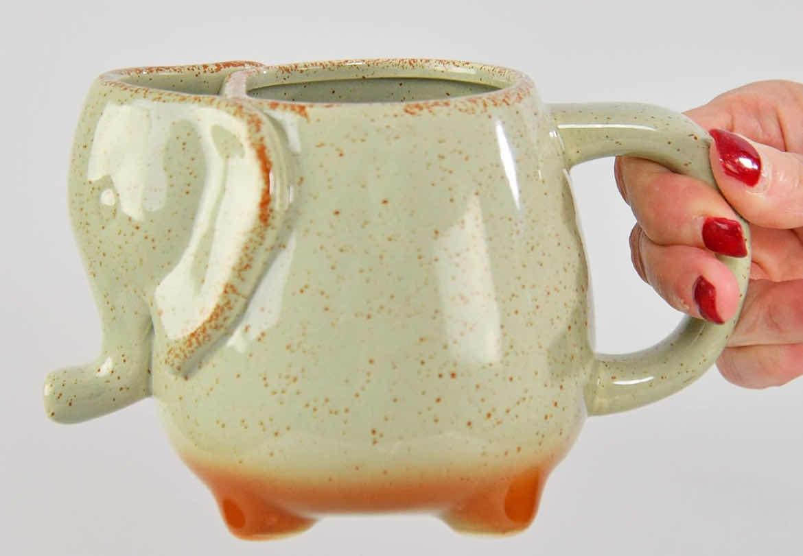 Photo 1 of CASE OF 15 HOME-X ELEPHANT COFFEE/TEA CUP/MUG 16OZ CAPACITY WEATHERED GREEN 6 ¼” L x 4" W x 3" H