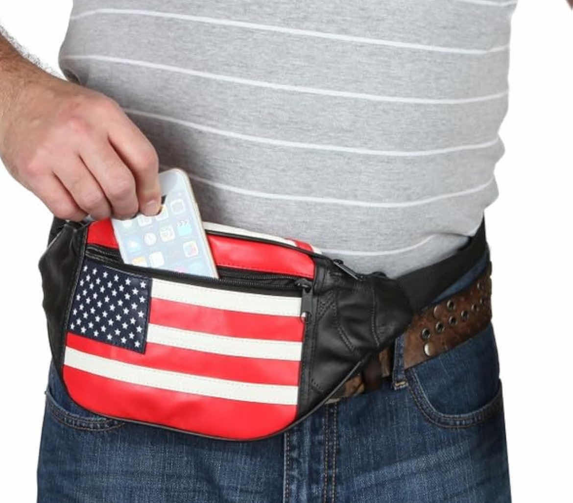 Photo 1 of 22PCS HOME-X LEATHER FANNY PACK FOR MEN & WOMEN - STYLISH WAIST BAG FOR TRAVEL, HIKING & RUNNING - ADJUSTABLE BELT, LARGE CAPACITY HIP PACK, FASHION BELT ORGANIZER - UNISEX WAIST PACK FOR DAILY USE, FLAG