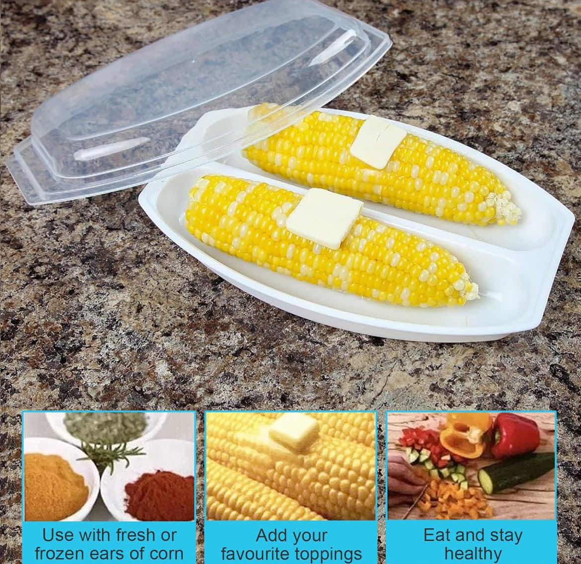 Photo 1 of CASE OF 48 HOME-X - MICROWAVE CORN STEAMER WITH LID, AIRTIGHT LID STEAMS FOR DELICIOUS AND PERFECTLY COOKED CORN ON THE COB IN MINUTES