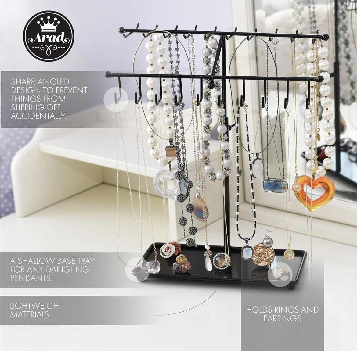 Photo 1 of CASE OF 6 ARAD METAL JEWELRY TREE HOLDER ORGANIZER HANGING JEWELRY DISPLAY FOR NECKLACES BRACELETS RINGS PIERCINGS BLACK ADJUSTS FROM 11" TO 15”H