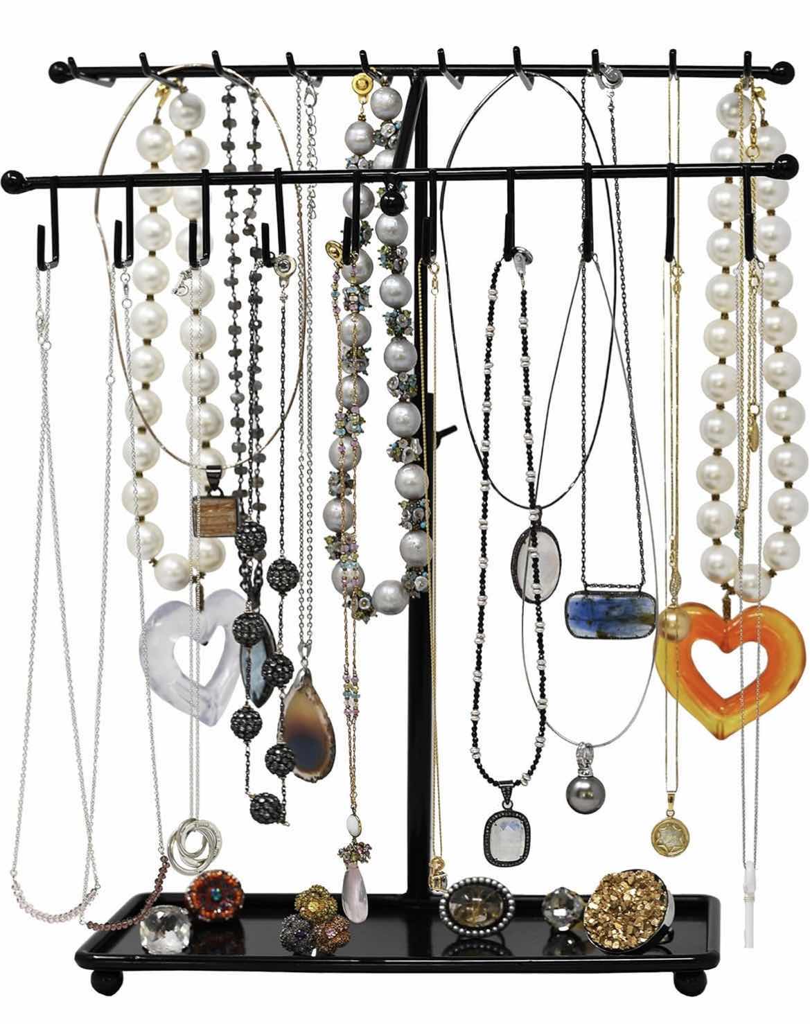 Photo 1 of CASE OF 6 ARAD METAL JEWELRY TREE HOLDER ORGANIZER HANGING JEWELRY DISPLAY FOR NECKLACES BRACELETS RINGS PIERCINGS BLACK ADJUSTS FROM 11" TO 15”H