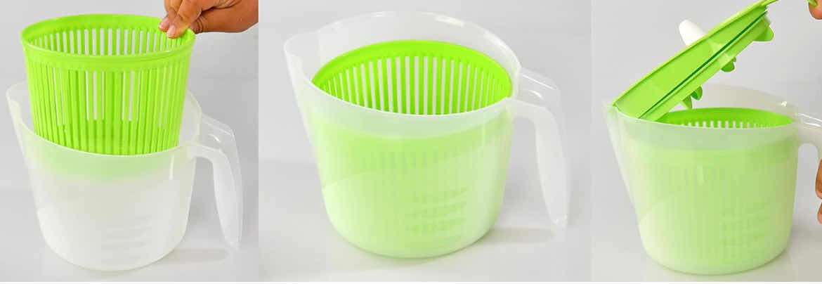 Photo 1 of CASE OF 9 HOME-X SALAD SPINNERS W POURING SPOUT & REMOVABLE SPINNING BASKET