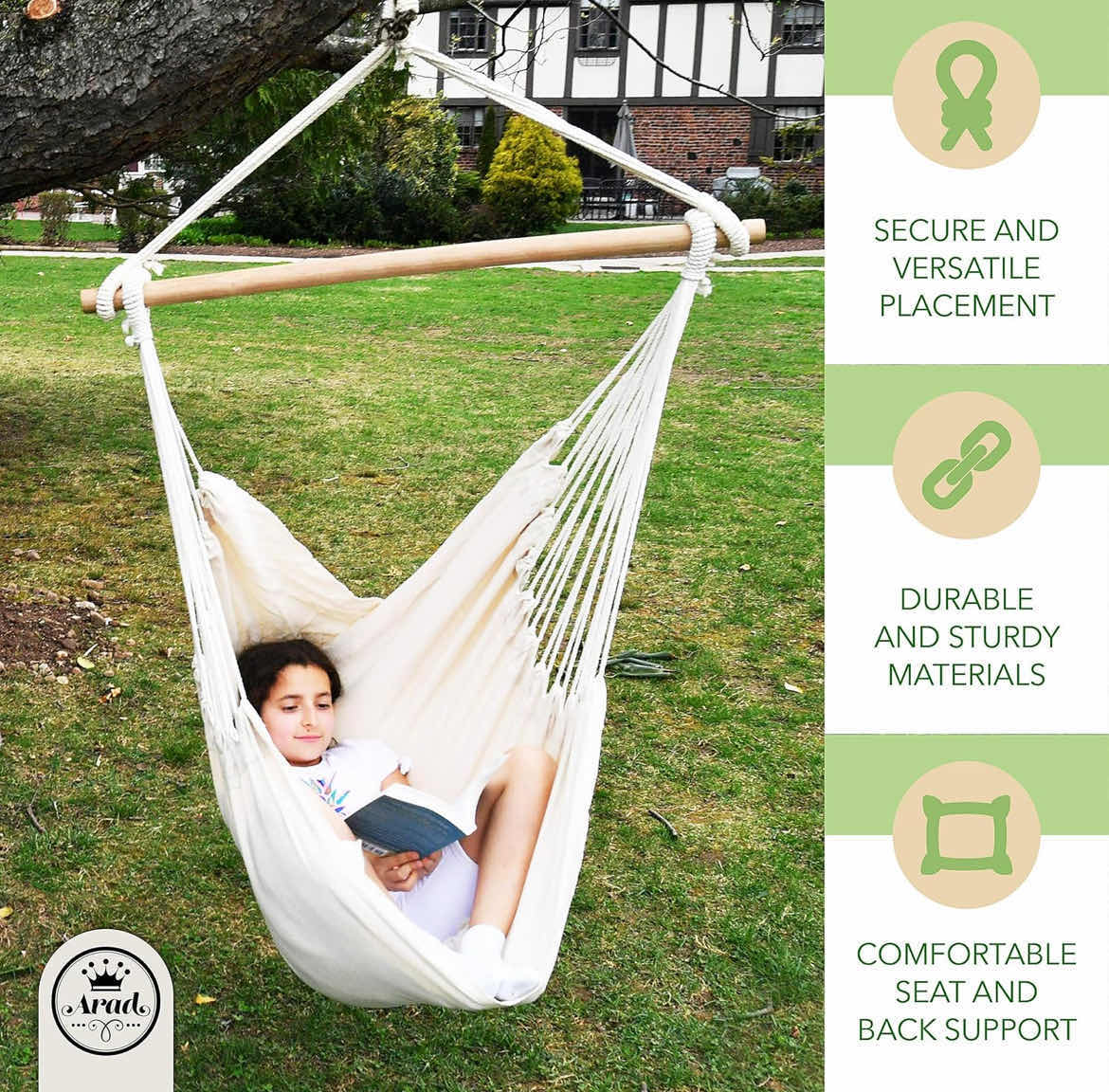 Photo 2 of CASE OF 4 ARAD WHITE HANGING ROPE HAMMOCK CHAIR SWING SEAT FOR ANY INDOOR OR OUTDOOR SPACES MAX. 265 LBS. 2 SEAT CUSHIONS INCLUDED CASE