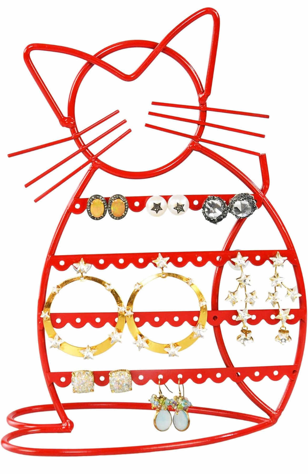 Photo 1 of CASE OF 16 ARAD CAT-SHAPED EARRING HOLDER, JEWELRY RACK, DISPLAY ORGANIZER FOR PIERCINGS (RED FINISH)