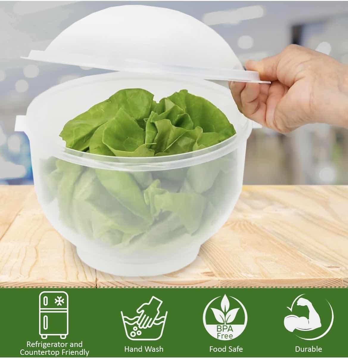 Photo 1 of CASE OF 6 LETTUCE KEEPER - BPA-FREE LETTUCE KEEPER FOR REFRIGERATOR TO KEEP SALADS AND VEGETABLES FRESH - 7" X 8" LETTUCE CRISPER WITH DRAINAGE RESERVOIR - CLEAR SEE-THROUGH VEGETABLE AND FRUIT CRISPER