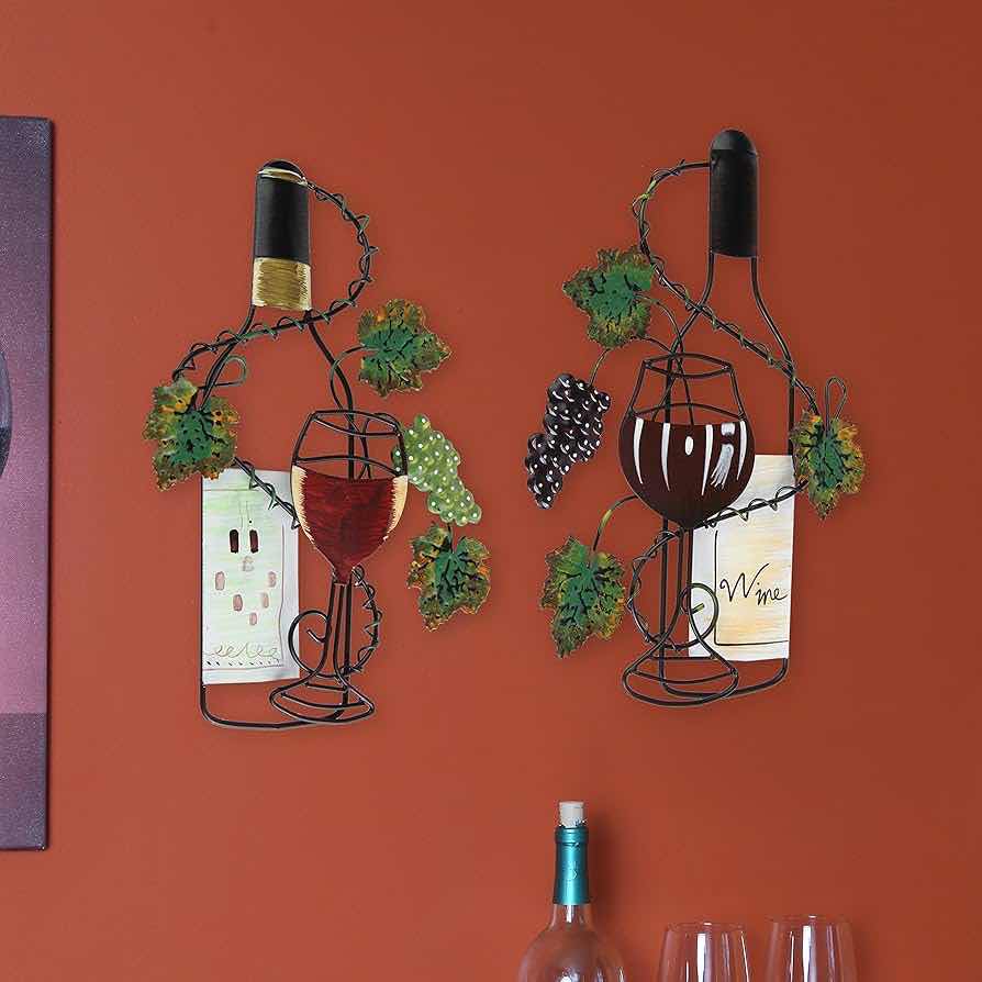 Photo 1 of ARAD FARMHOUSE RUSTIC METAL HAND PAINTED RED & WHITE WINE WALL ARTWORK DECOR (SET OF 2)