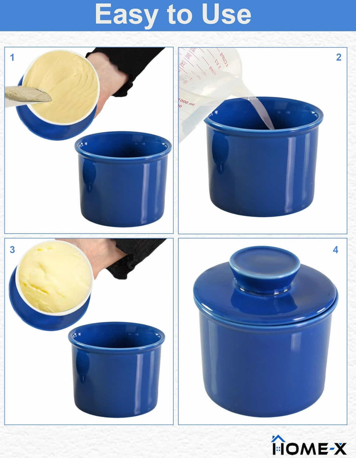 Photo 1 of HOME X BLUE CERAMIC CROCK BUTTER DISH 1 CASE / 24PCS
