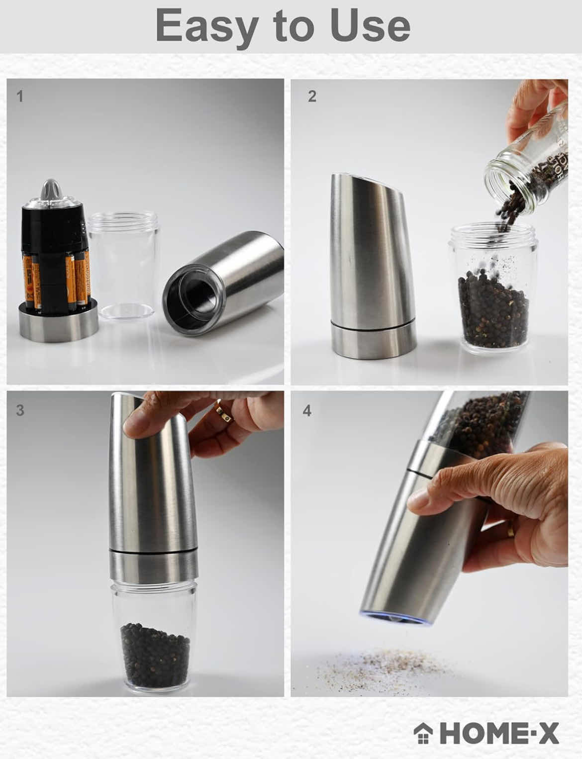 Photo 1 of HOME X ELECTRIC GRAVITY SALT & PEPPER AUTOMATIC GRINDER 1 CASE / 40PCS