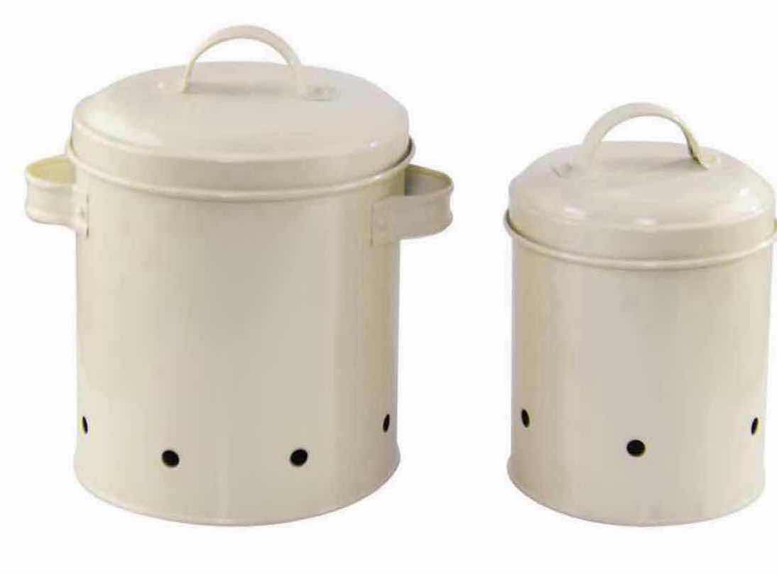 Photo 1 of NEW 2-PACK HOME-X GARLIC/ONION STORAGE CANISTER SET OF 2, SOFT WHITE (2 BOXES OF CANISTER SETS OF 2)