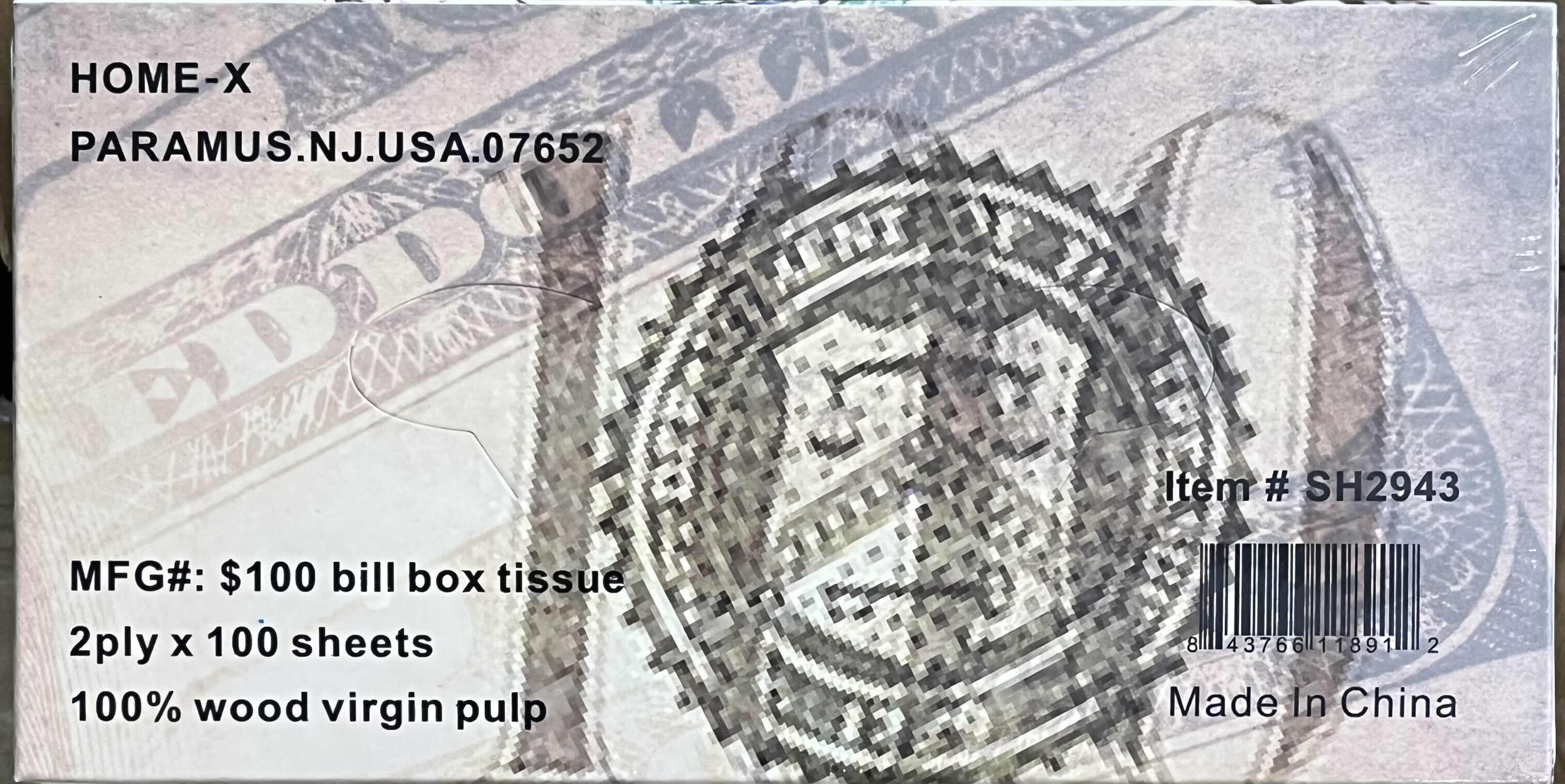 Photo 1 of HOME X $100 DOLLAR BILL BOX OF 3PLY TISSUES (1CASE/24PCS)