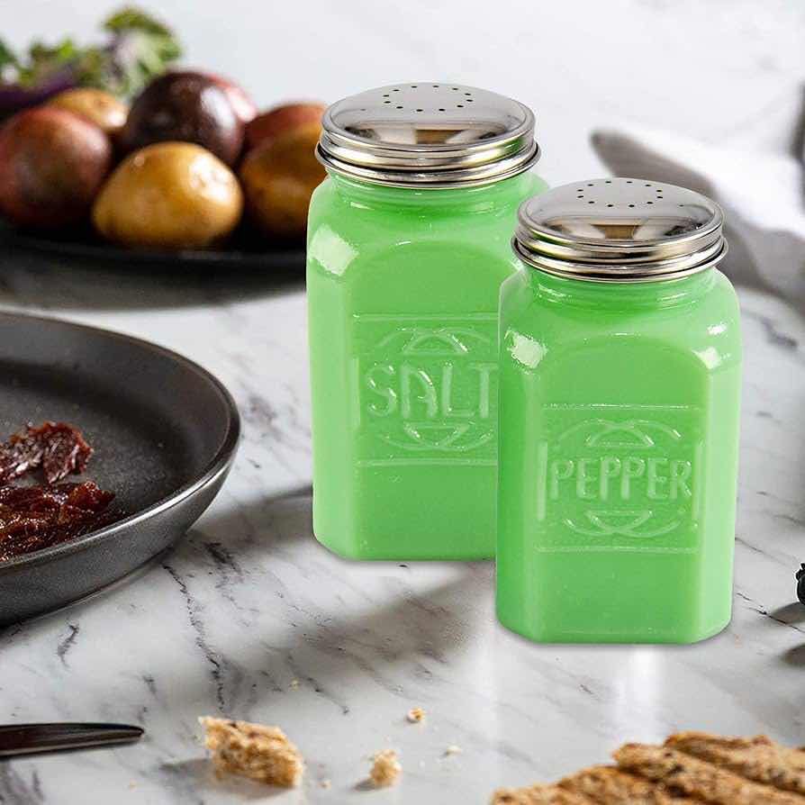 Photo 1 of NEW CASE HOME-X RETRO JADEITE CRYSTAL SALT & PEPPER SHAKER (BOX OF 24 SETS)