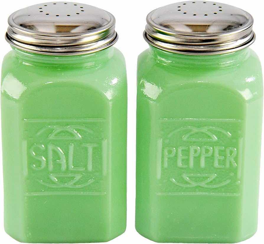 Photo 1 of NEW CASE HOME-X RETRO JADEITE CRYSTAL SALT & PEPPER SHAKER (BOX OF 24 SETS)