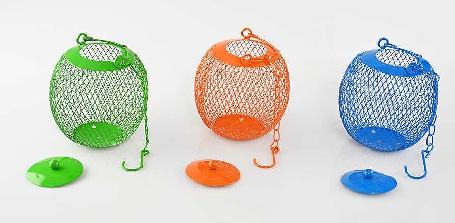 Photo 1 of NEW CASE HOME-X MULTI-COLOR IRON MESH BIRD FEEDER HANGING BALLS (CASE OF 15 SETS/45PCS TOTAL) 4.75” X H11.75”
