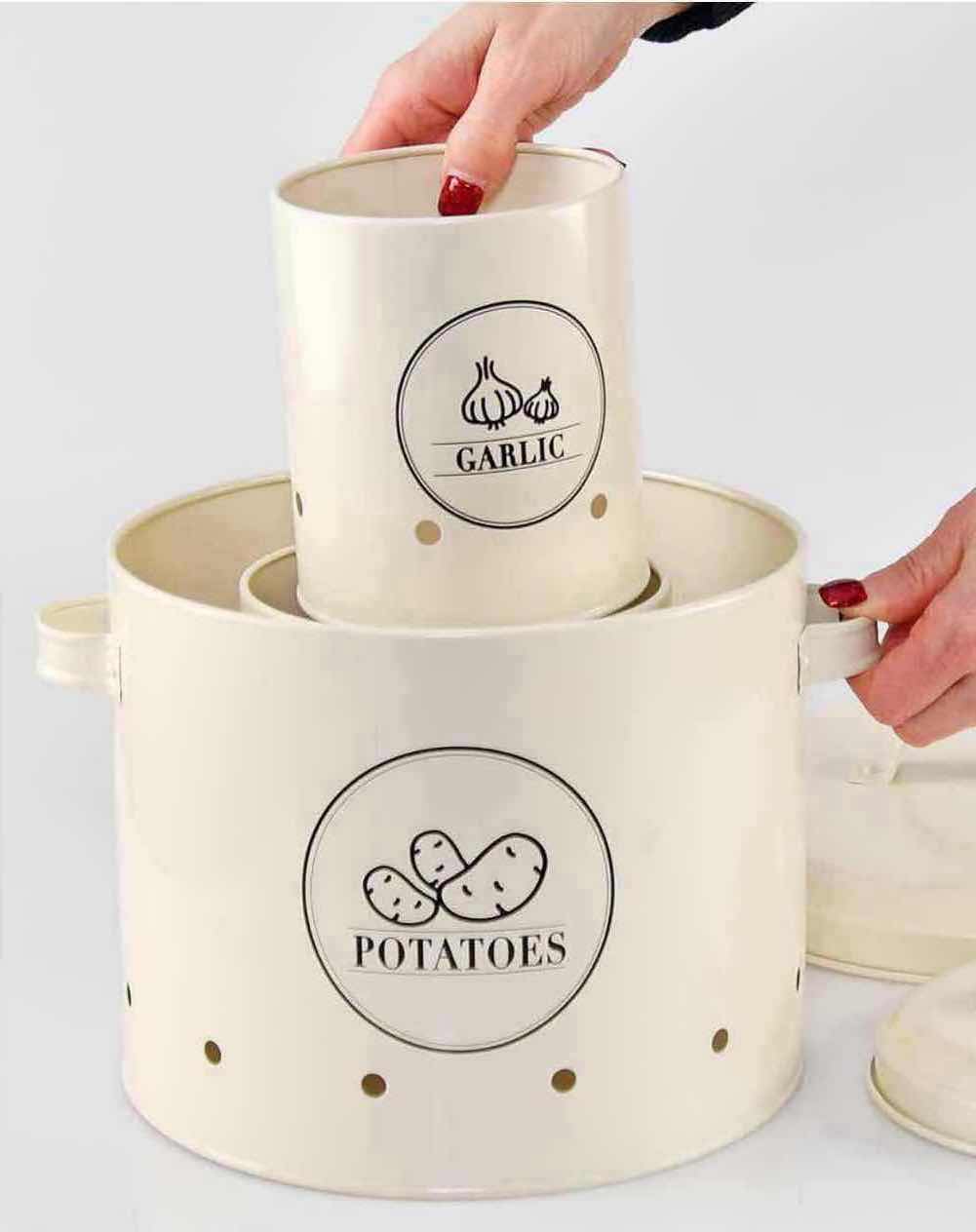 Photo 4 of NEW CASE OF HOME-X 3-PC CANISTER SET, POTATO, ONION & GARLIC, CREAM COLOR (4 SETS/CASE)