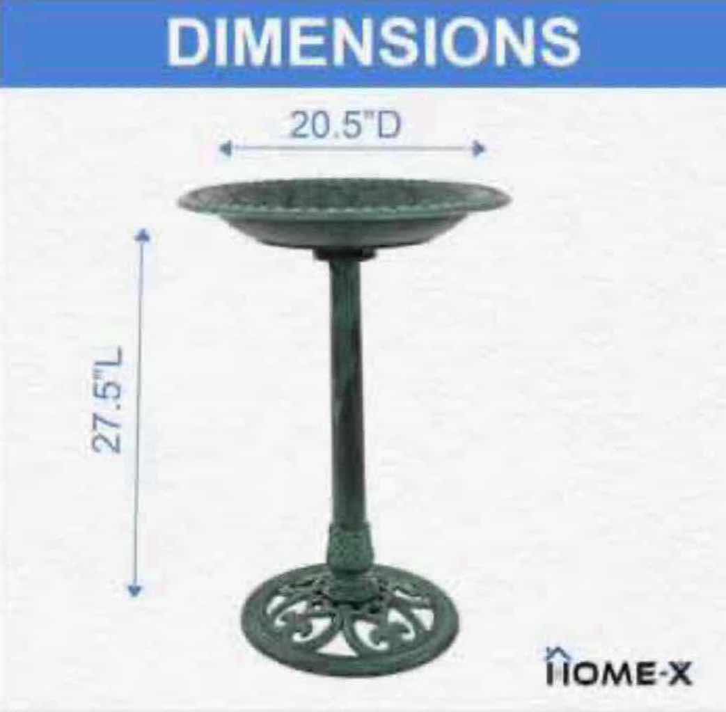 Photo 3 of NEW 2-PACK HOME-X GREEN POLY RESIN GARDEN BIRD BATH WITH PEDESTAL 20.5” X H27.5”