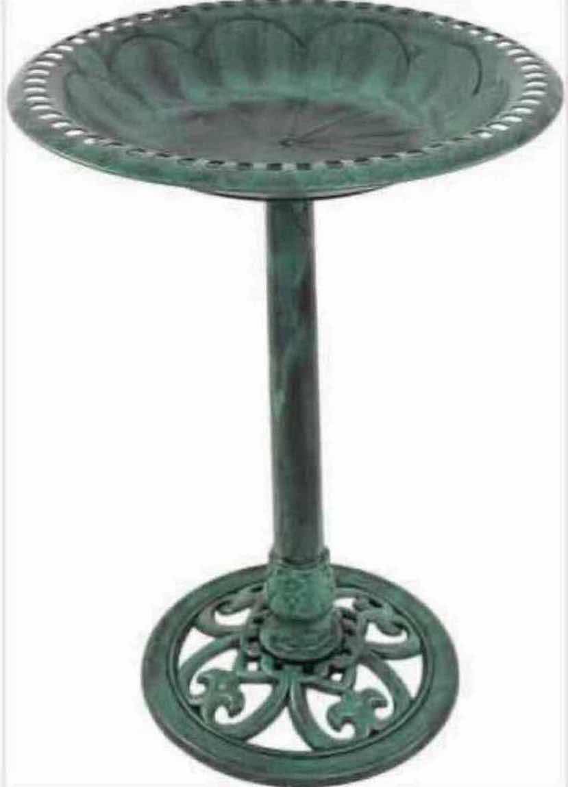 Photo 1 of NEW 2-PACK HOME-X GREEN POLY RESIN GARDEN BIRD BATH WITH PEDESTAL 20.5” X H27.5”
