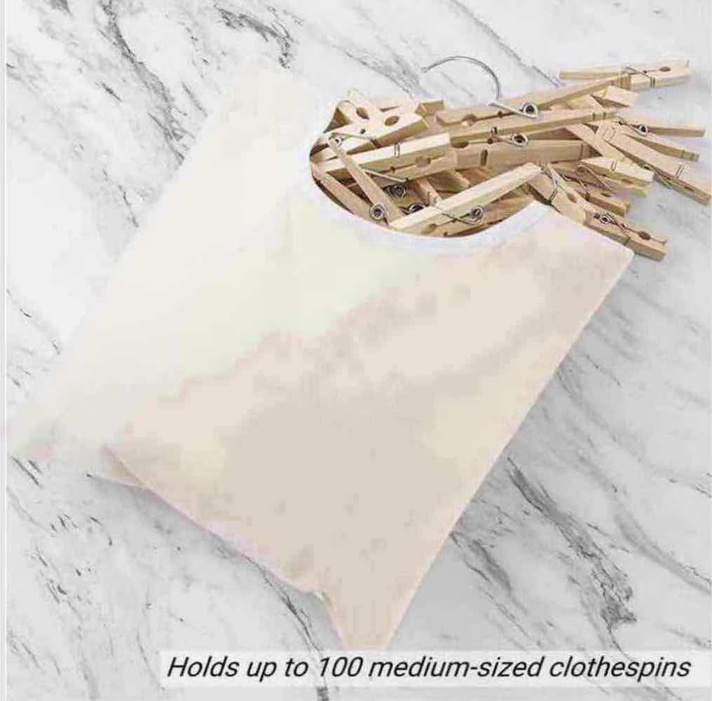 Photo 2 of NEW CASE OF HOME-X CANVAS CLOTHESPIN BAG W ROTATING HANGING HOOK, BEIGE, 15” X 11” (APPROX 100 PCS/CASE)
